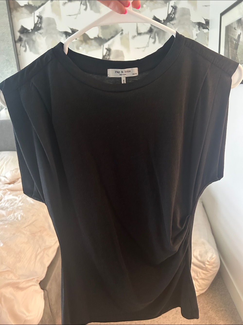 rag & bone Black Draped Cap Sleeve Tee with Side Twist